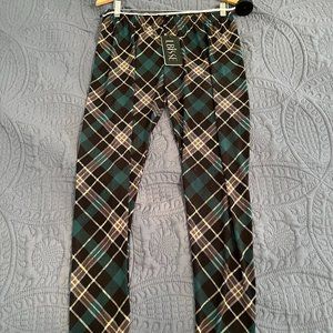 LBISSE Green Khaki Plaid Pants. NWT Stretch Pants. Holiday Season Pants